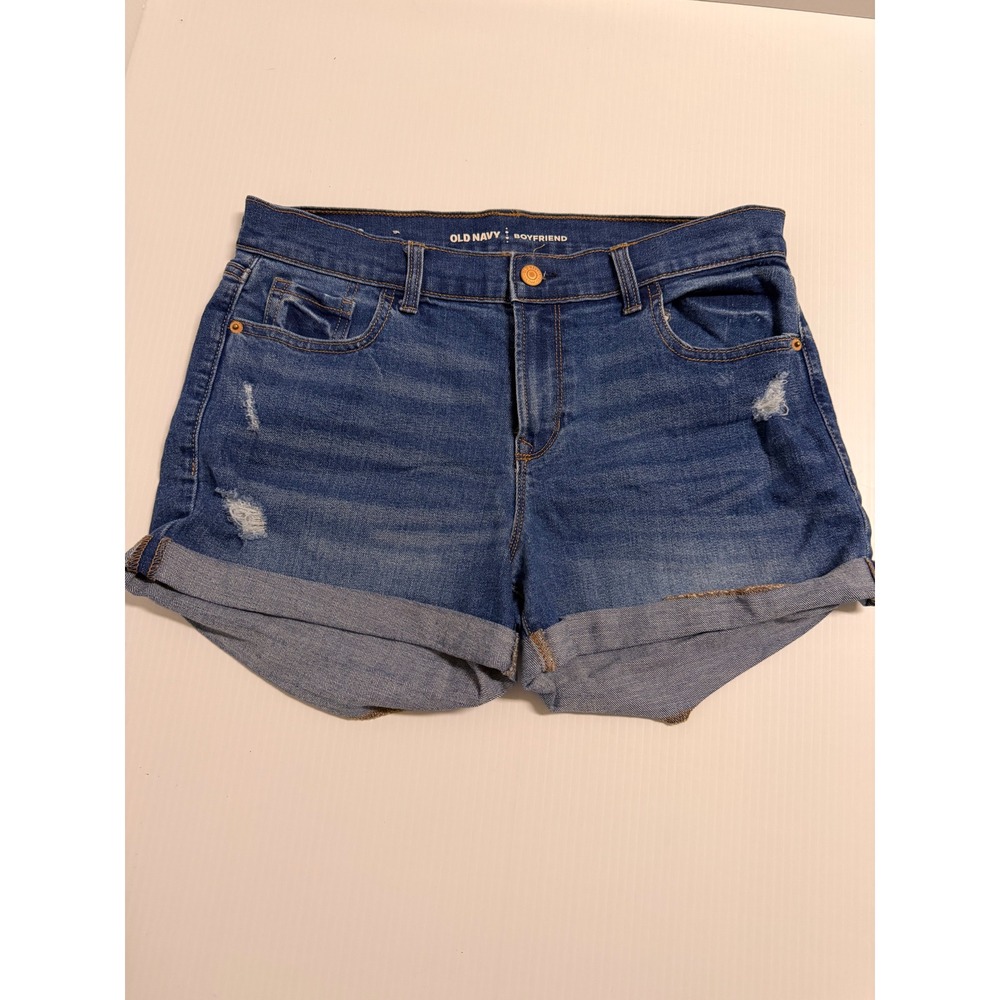 Old Navy Boyfriend Denim Shorts Medium Wash Distressed Cuffed Size 8 Standard